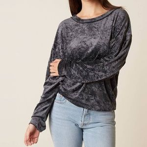 Free People Crushed Velvet Sweatshirt Charcoal